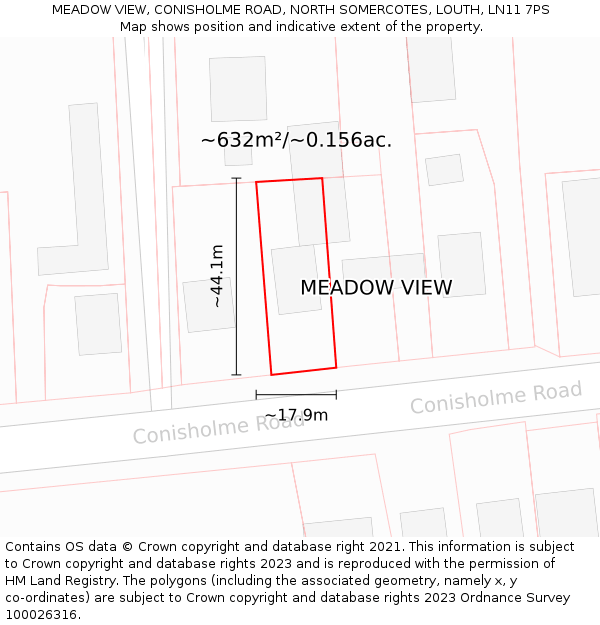 MEADOW VIEW, CONISHOLME ROAD, NORTH SOMERCOTES, LOUTH, LN11 7PS: Plot and title map