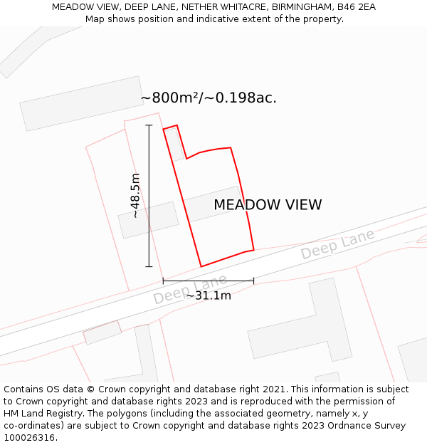 MEADOW VIEW, DEEP LANE, NETHER WHITACRE, BIRMINGHAM, B46 2EA: Plot and title map