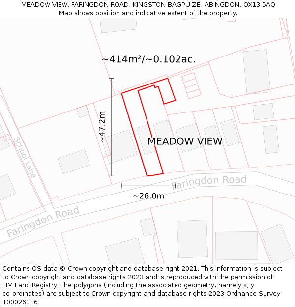 MEADOW VIEW, FARINGDON ROAD, KINGSTON BAGPUIZE, ABINGDON, OX13 5AQ: Plot and title map