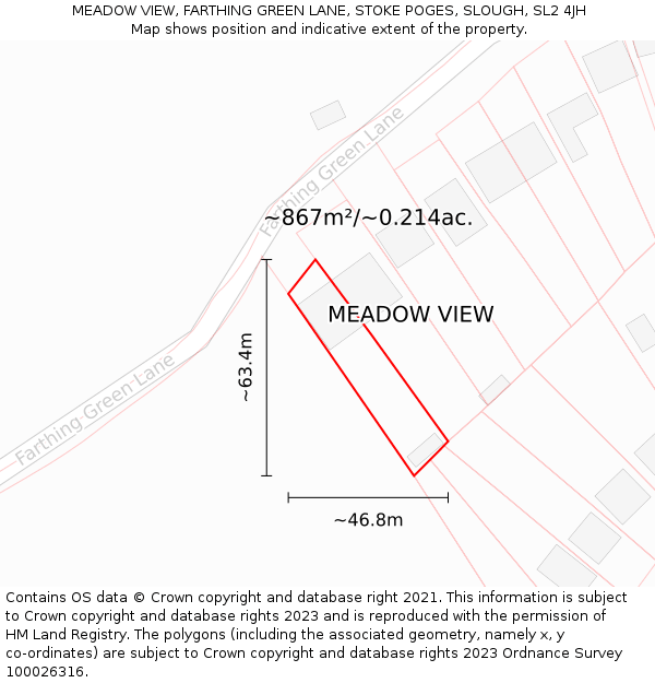 MEADOW VIEW, FARTHING GREEN LANE, STOKE POGES, SLOUGH, SL2 4JH: Plot and title map