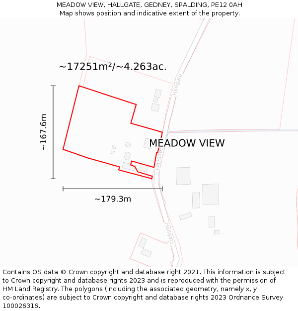 MEADOW VIEW, HALLGATE, GEDNEY, SPALDING, PE12 0AH: Plot and title map