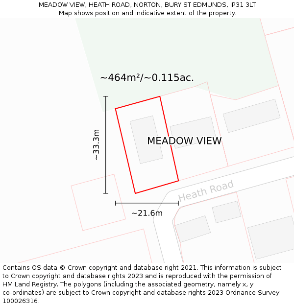 MEADOW VIEW, HEATH ROAD, NORTON, BURY ST EDMUNDS, IP31 3LT: Plot and title map