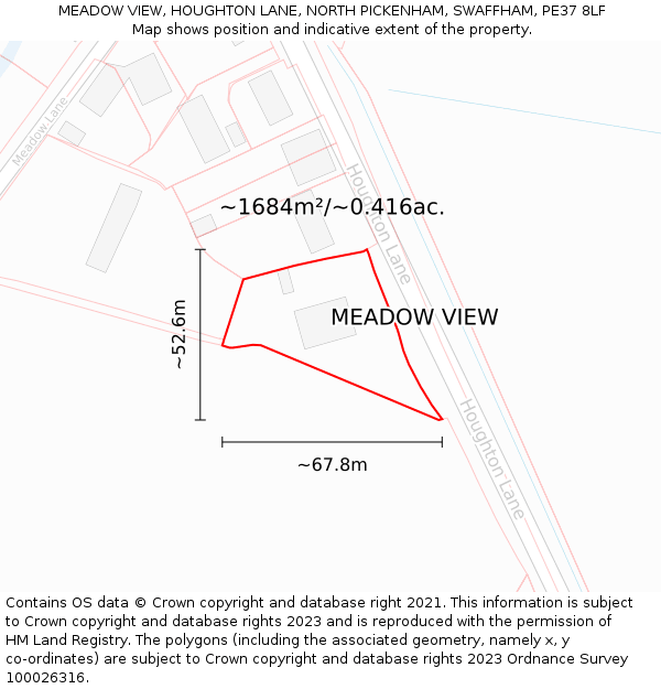 MEADOW VIEW, HOUGHTON LANE, NORTH PICKENHAM, SWAFFHAM, PE37 8LF: Plot and title map