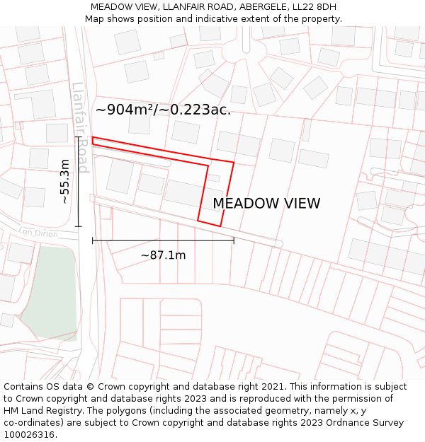MEADOW VIEW, LLANFAIR ROAD, ABERGELE, LL22 8DH: Plot and title map