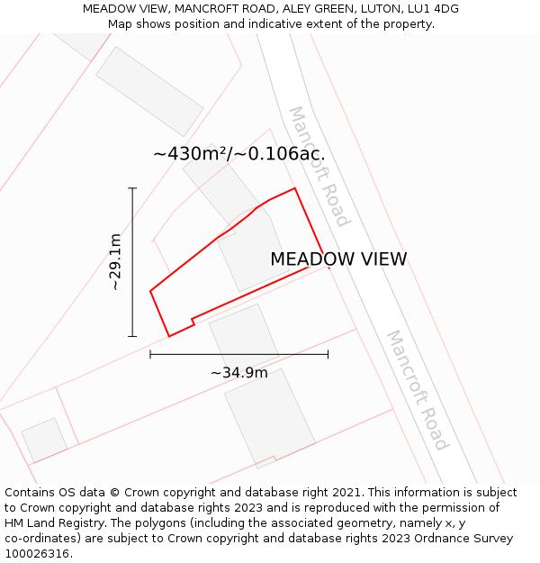 MEADOW VIEW, MANCROFT ROAD, ALEY GREEN, LUTON, LU1 4DG: Plot and title map