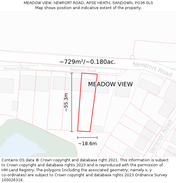 MEADOW VIEW, NEWPORT ROAD, APSE HEATH, SANDOWN, PO36 0LS: Plot and title map