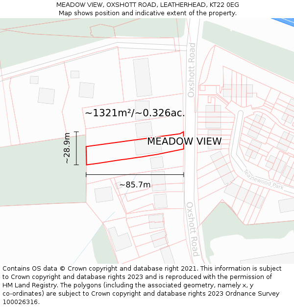 MEADOW VIEW, OXSHOTT ROAD, LEATHERHEAD, KT22 0EG: Plot and title map
