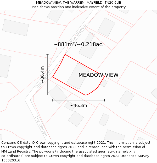 MEADOW VIEW, THE WARREN, MAYFIELD, TN20 6UB: Plot and title map