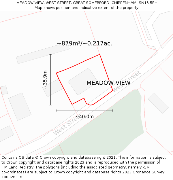 MEADOW VIEW, WEST STREET, GREAT SOMERFORD, CHIPPENHAM, SN15 5EH: Plot and title map