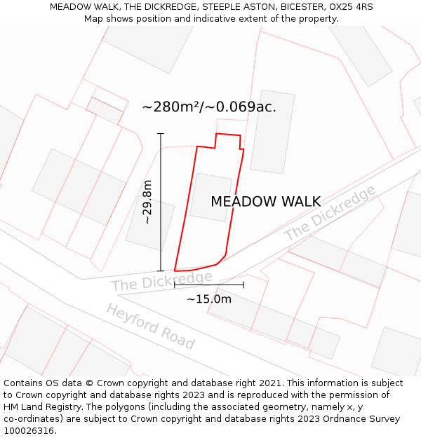 MEADOW WALK, THE DICKREDGE, STEEPLE ASTON, BICESTER, OX25 4RS: Plot and title map