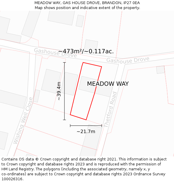 MEADOW WAY, GAS HOUSE DROVE, BRANDON, IP27 0EA: Plot and title map