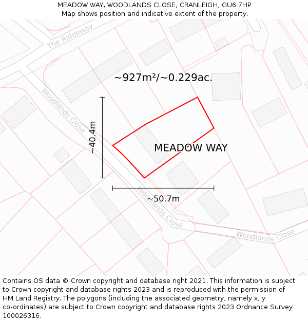 MEADOW WAY, WOODLANDS CLOSE, CRANLEIGH, GU6 7HP: Plot and title map