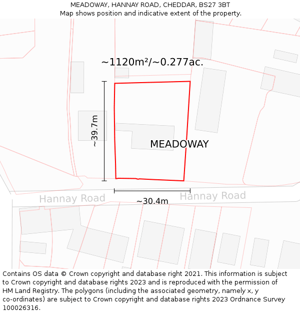 MEADOWAY, HANNAY ROAD, CHEDDAR, BS27 3BT: Plot and title map