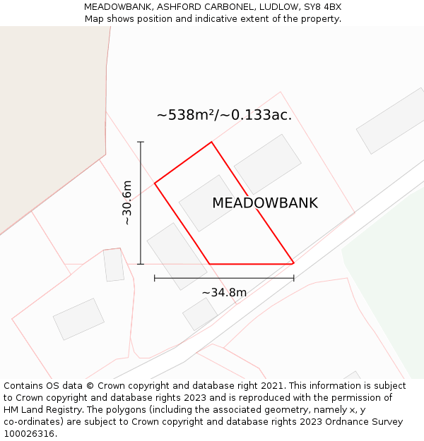 MEADOWBANK, ASHFORD CARBONEL, LUDLOW, SY8 4BX: Plot and title map