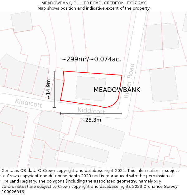 MEADOWBANK, BULLER ROAD, CREDITON, EX17 2AX: Plot and title map
