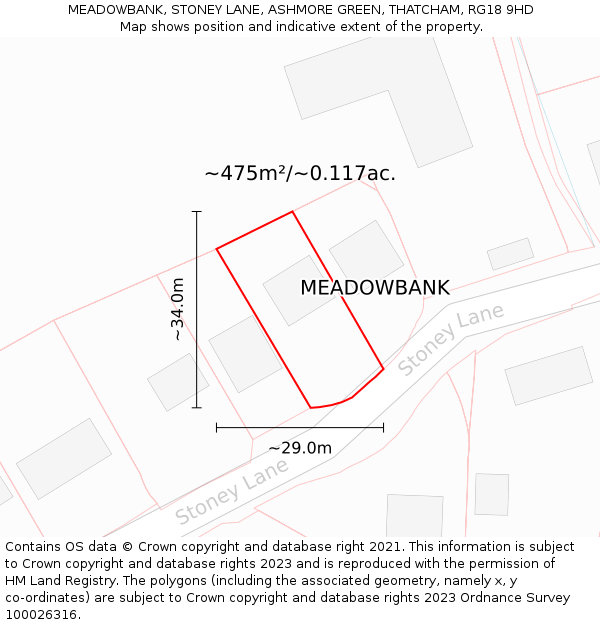 MEADOWBANK, STONEY LANE, ASHMORE GREEN, THATCHAM, RG18 9HD: Plot and title map