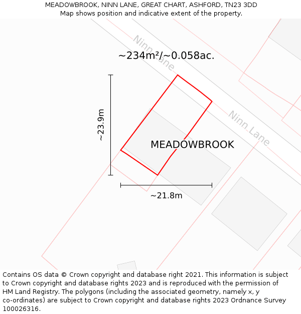 MEADOWBROOK, NINN LANE, GREAT CHART, ASHFORD, TN23 3DD: Plot and title map