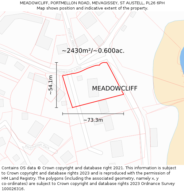 MEADOWCLIFF, PORTMELLON ROAD, MEVAGISSEY, ST AUSTELL, PL26 6PH: Plot and title map