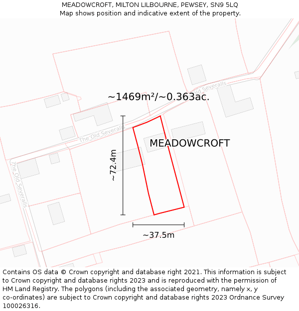 MEADOWCROFT, MILTON LILBOURNE, PEWSEY, SN9 5LQ: Plot and title map