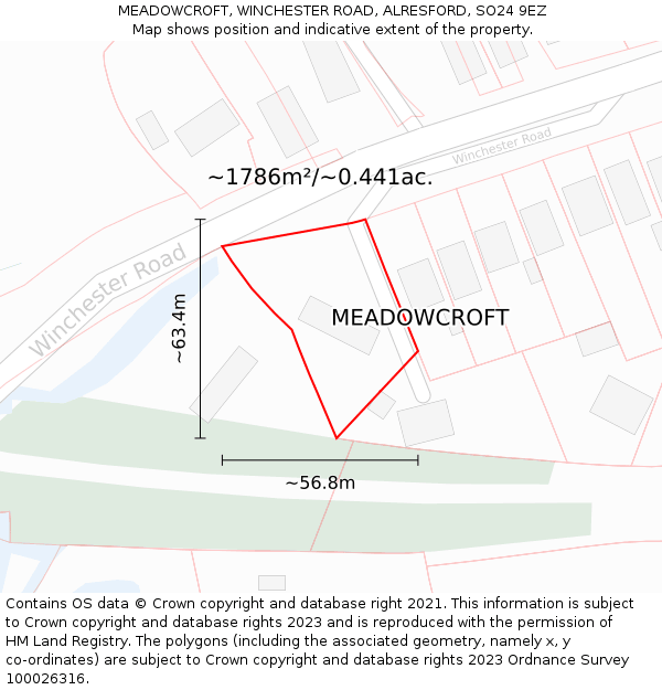 MEADOWCROFT, WINCHESTER ROAD, ALRESFORD, SO24 9EZ: Plot and title map