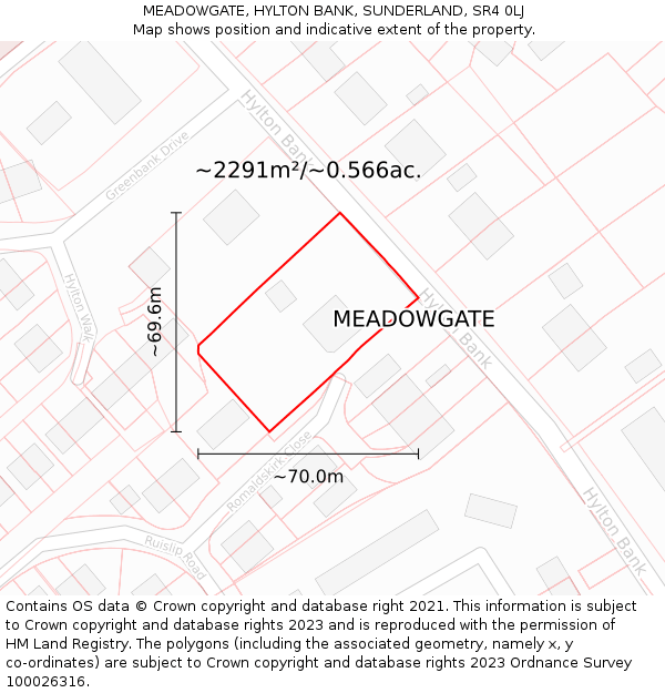 MEADOWGATE, HYLTON BANK, SUNDERLAND, SR4 0LJ: Plot and title map