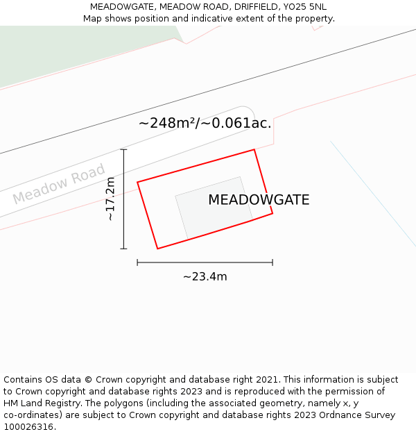 MEADOWGATE, MEADOW ROAD, DRIFFIELD, YO25 5NL: Plot and title map