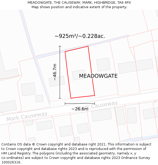 MEADOWGATE, THE CAUSEWAY, MARK, HIGHBRIDGE, TA9 4PX: Plot and title map