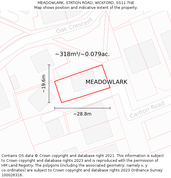 MEADOWLARK, STATION ROAD, WICKFORD, SS11 7NE: Plot and title map