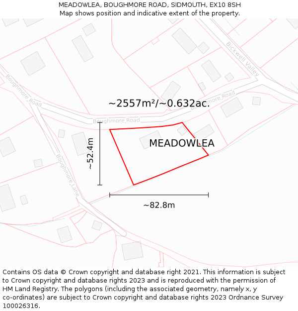 MEADOWLEA, BOUGHMORE ROAD, SIDMOUTH, EX10 8SH: Plot and title map