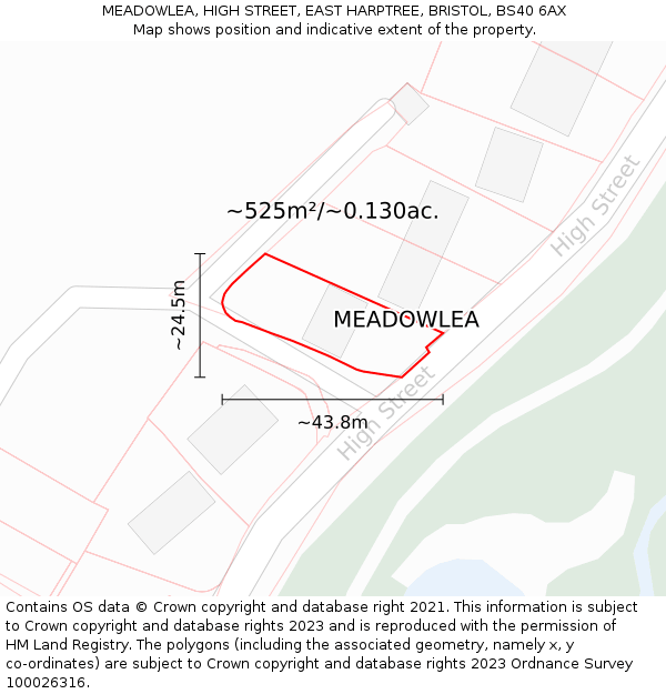 MEADOWLEA, HIGH STREET, EAST HARPTREE, BRISTOL, BS40 6AX: Plot and title map