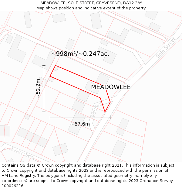 MEADOWLEE, SOLE STREET, GRAVESEND, DA12 3AY: Plot and title map