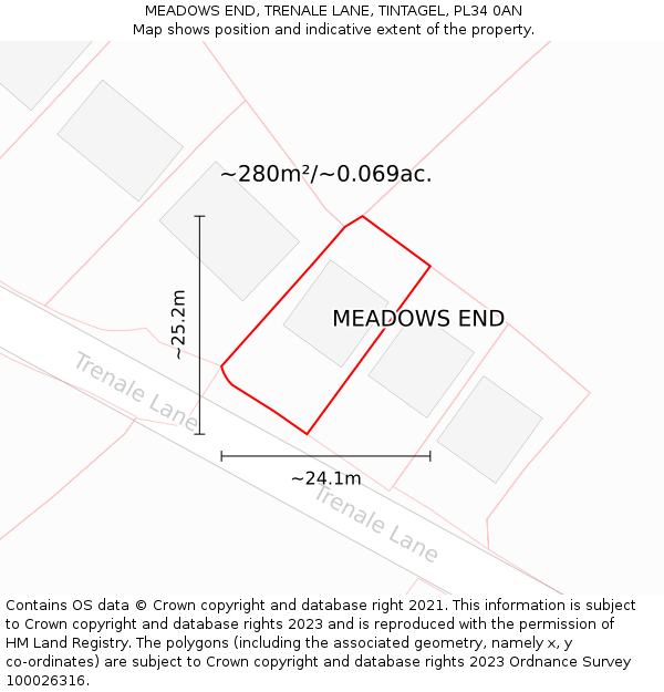 MEADOWS END, TRENALE LANE, TINTAGEL, PL34 0AN: Plot and title map
