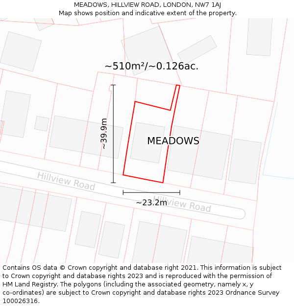 MEADOWS, HILLVIEW ROAD, LONDON, NW7 1AJ: Plot and title map