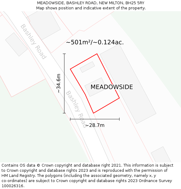 MEADOWSIDE, BASHLEY ROAD, NEW MILTON, BH25 5RY: Plot and title map