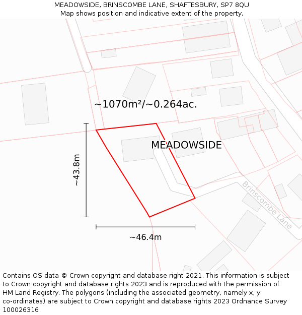 MEADOWSIDE, BRINSCOMBE LANE, SHAFTESBURY, SP7 8QU: Plot and title map