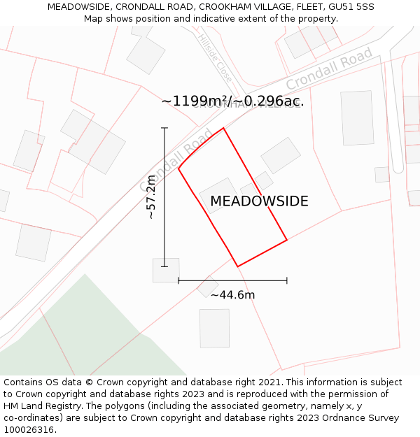 MEADOWSIDE, CRONDALL ROAD, CROOKHAM VILLAGE, FLEET, GU51 5SS: Plot and title map