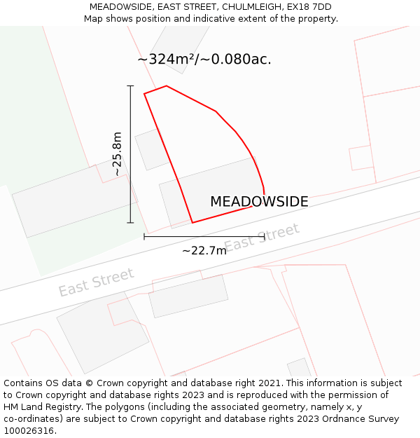 MEADOWSIDE, EAST STREET, CHULMLEIGH, EX18 7DD: Plot and title map