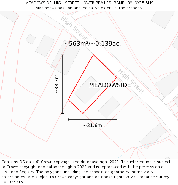 MEADOWSIDE, HIGH STREET, LOWER BRAILES, BANBURY, OX15 5HS: Plot and title map