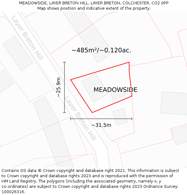 MEADOWSIDE, LAYER BRETON HILL, LAYER BRETON, COLCHESTER, CO2 0PP: Plot and title map