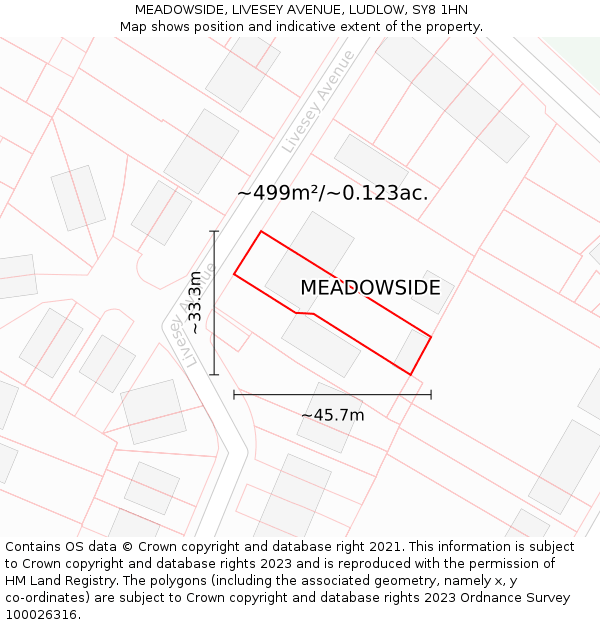 MEADOWSIDE, LIVESEY AVENUE, LUDLOW, SY8 1HN: Plot and title map