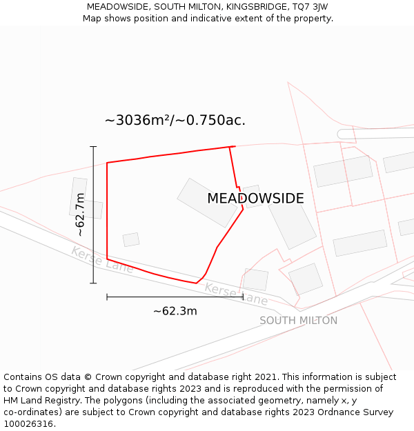 MEADOWSIDE, SOUTH MILTON, KINGSBRIDGE, TQ7 3JW: Plot and title map