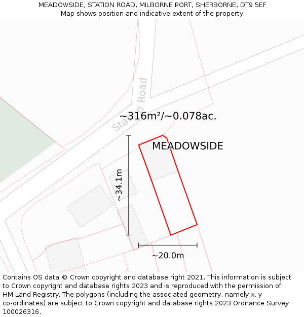 MEADOWSIDE, STATION ROAD, MILBORNE PORT, SHERBORNE, DT9 5EF: Plot and title map