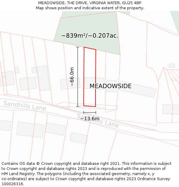 MEADOWSIDE, THE DRIVE, VIRGINIA WATER, GU25 4BP: Plot and title map