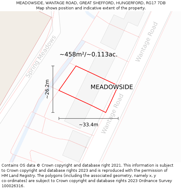 MEADOWSIDE, WANTAGE ROAD, GREAT SHEFFORD, HUNGERFORD, RG17 7DB: Plot and title map