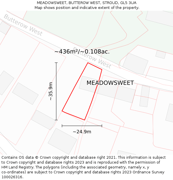 MEADOWSWEET, BUTTEROW WEST, STROUD, GL5 3UA: Plot and title map