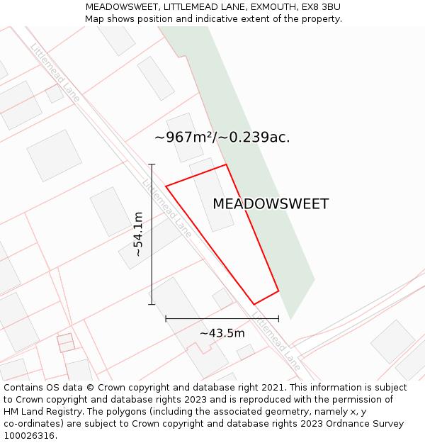 MEADOWSWEET, LITTLEMEAD LANE, EXMOUTH, EX8 3BU: Plot and title map