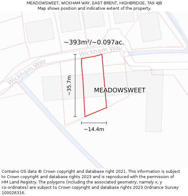 MEADOWSWEET, WICKHAM WAY, EAST BRENT, HIGHBRIDGE, TA9 4JB: Plot and title map