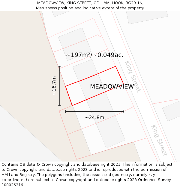 MEADOWVIEW, KING STREET, ODIHAM, HOOK, RG29 1NJ: Plot and title map