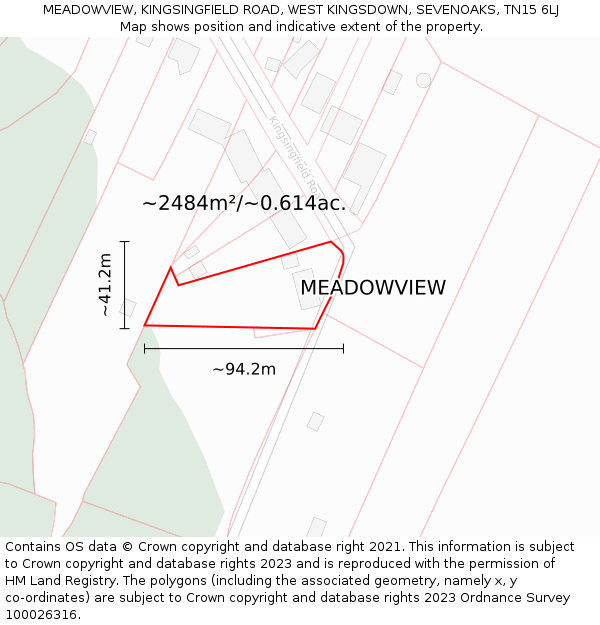 MEADOWVIEW, KINGSINGFIELD ROAD, WEST KINGSDOWN, SEVENOAKS, TN15 6LJ: Plot and title map