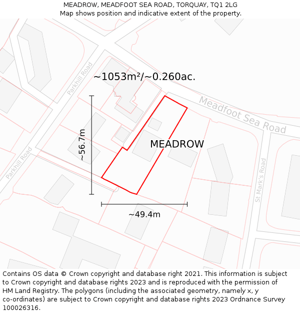 MEADROW, MEADFOOT SEA ROAD, TORQUAY, TQ1 2LG: Plot and title map